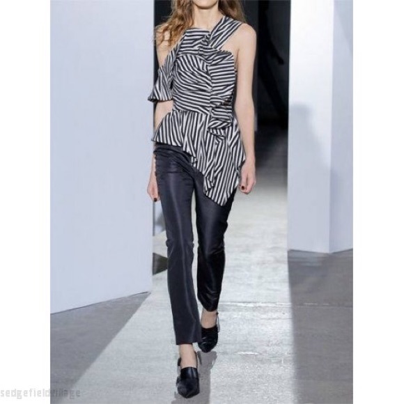 Self-Portrait Striped Asymmetric Ruffle Jumpsuit